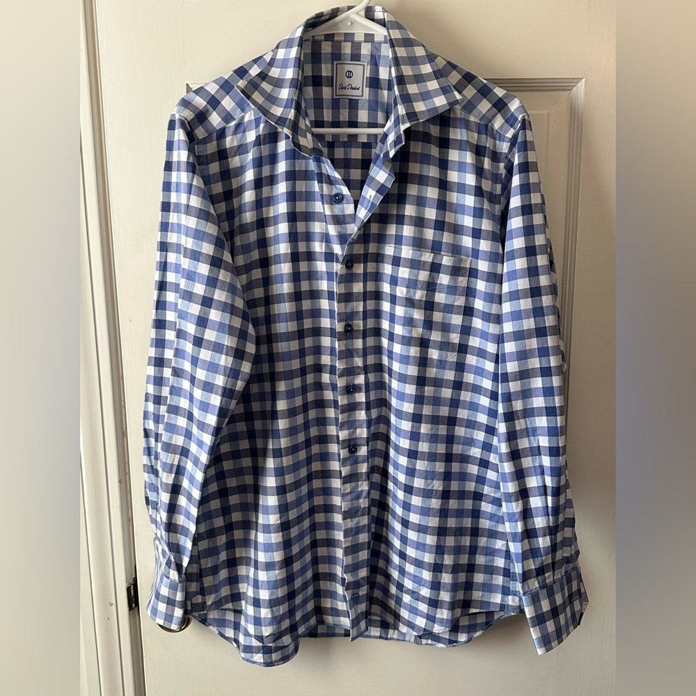 David Donahue Blue Checkered Men's Shirt